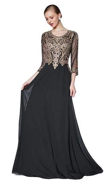 Cinderella Divine - Lace Appliqued Bodice Flowy A-Line Chiffon Gown CD0129 - 2 pcs Mocha in Sizes L and 2X Available Men's party outfits