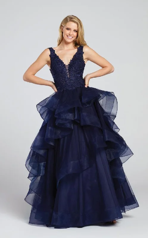 Ellie Wilde Plunging Lace Ruffled Tulle Ballgown EW117081 Shein party dresses