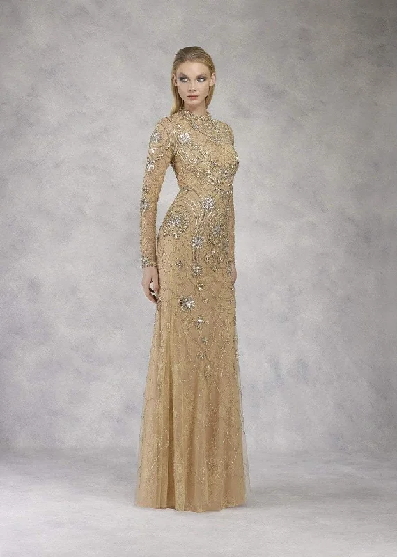 Janique - Crystal Embellished Caped Evening Gown W17010 Chic party dresses