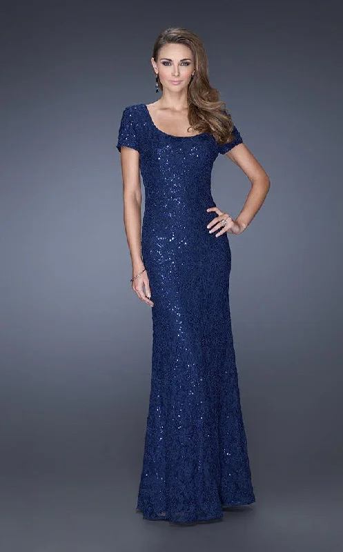 La Femme Sequined Short Sleeves Sheath Evening Gown 20463SC - 1 Pc Platinum in Sizes 2 Available Christmas party dresses