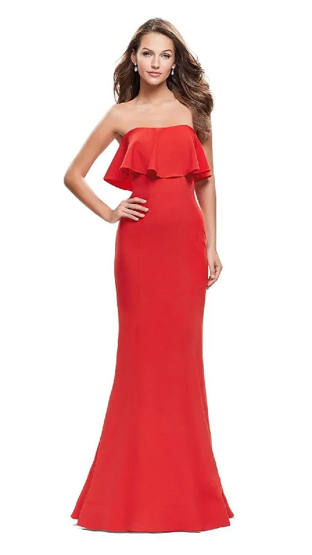 La Femme - Strapless Ruffle Paneled Off Shoulder Mermaid Gown 25419SC Trendy party dresses under $50