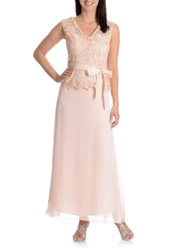 Patra - Lace Embellished Bow Evening Dress 13654 - 1 Pc Peach in Size 8 Available Hot new arrivals in party dresses