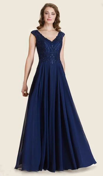 Rina Di Montella - Embroidered Fitted A-Line Evening Gown RD2613 - 1 pc Navy In Size 10 Available Silk party dresses