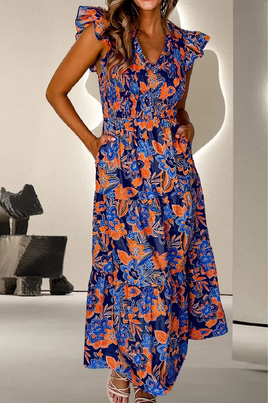 Blue Zone Planet |  Ruffled Printed Cap Sleeve Dress Zara floral dresses