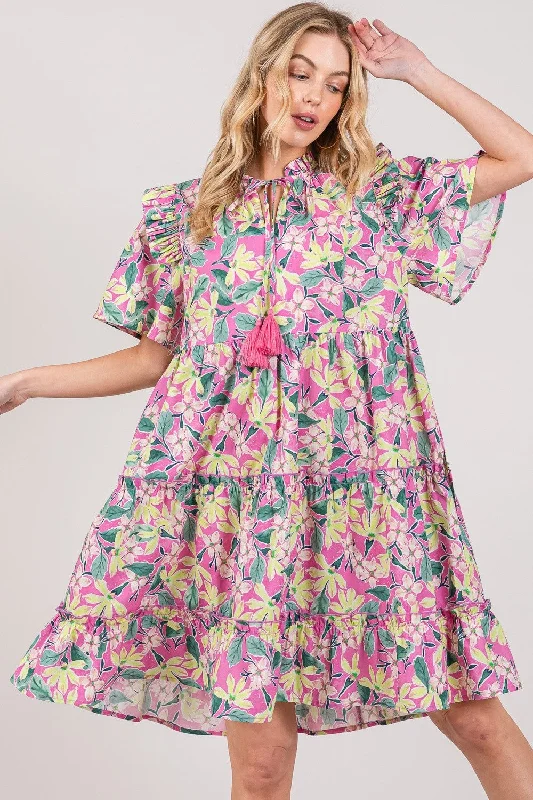 Blue Zone Planet |  SAGE + FIG Floral Ruffle Short Sleeve Dress Best floral dresses for beach vacations