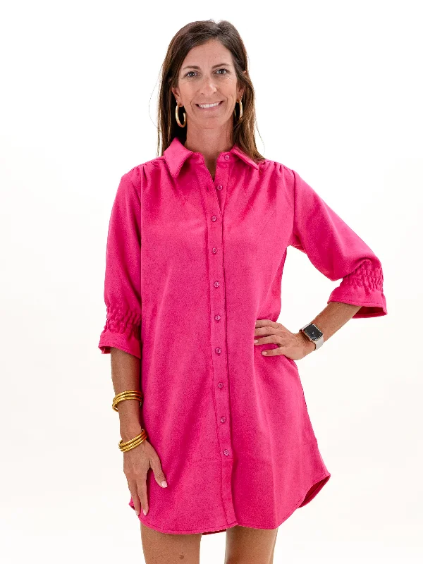 3/4 Sleeve Suede Dress Hot Pink by Boho Chic Cotton unclassified dresses