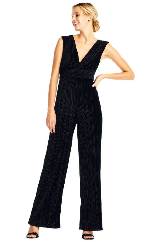 Adrianna Papell - AP1D101576SC V-Neck Pleated Velvet Jumpsuit Date night unclassified dresses