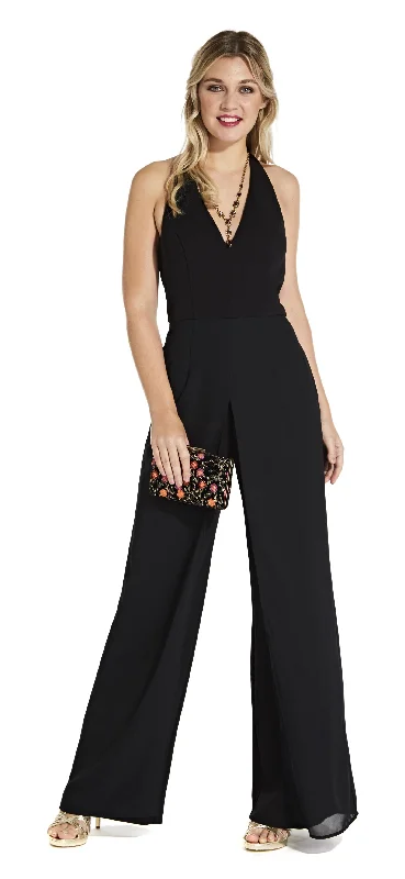 Adrianna Papell - Halter Neck Crepe Chiffon Jumpsuit AP1E205170SC Cotton unclassified dresses