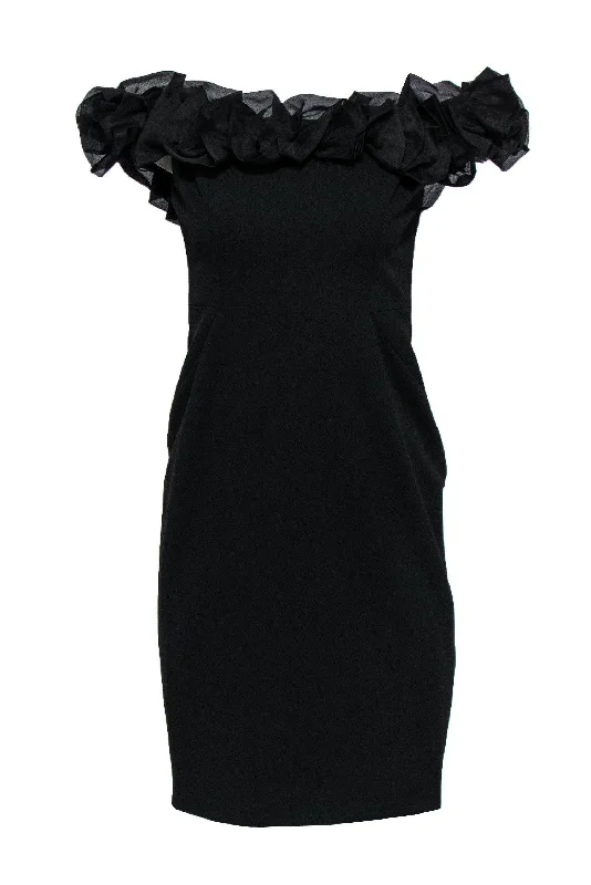 Aidan Mattox - Black Off-the-Shoulder Sheath Dress w/ Ruffles Sz 8 Minimalist unclassified dresses