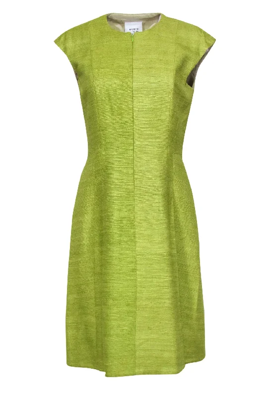 Akris Punto - Lime Green A-Line Silk Zip-Up Dress Sz 8 Casual chic unclassified dresses