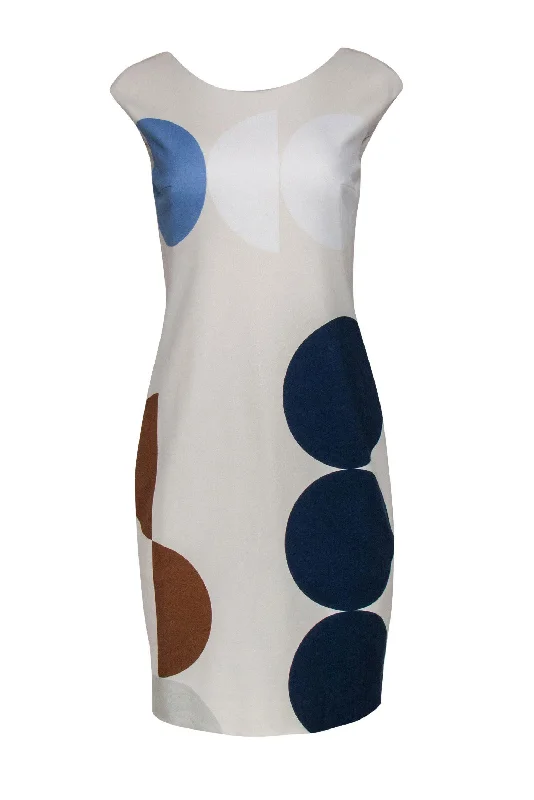 Akris Punto - Cream, Blue & Tan Circle Print Sleeveless Dress Sz S Pastel unclassified dresses