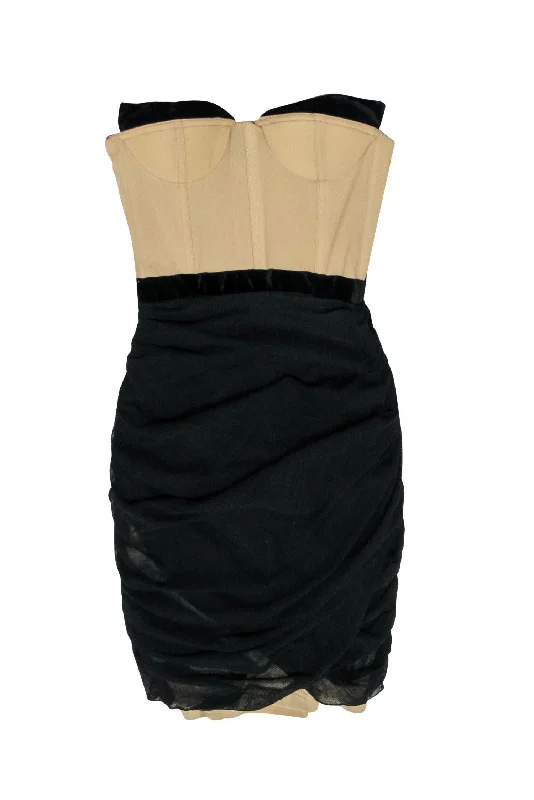 Alexander Wang - Black & Nude Ruched Fitted Dress w/ Bustier-Style Top Sz 0 Metallic unclassified dresses