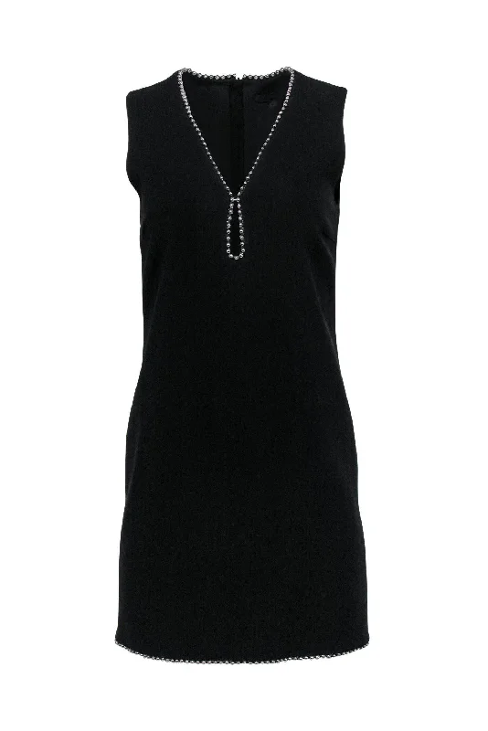 Alexander Wang - Black Plunge Shift Dress w/ Silver Bead Trim Sz 2 Vintage unclassified dresses