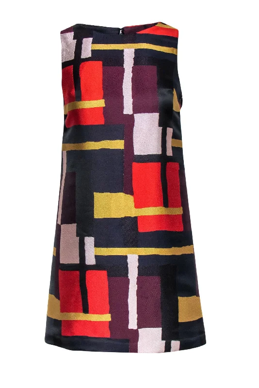 Alice & Olivia - Multicolored Textured Satin Block Printed Dress Sz 0 Lounge unclassified dresses