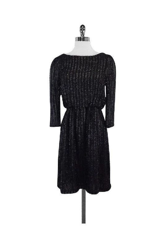 Alice & Olivia - Black Eleanor Metallic Striped Dress Sz S Monochrome unclassified dresses