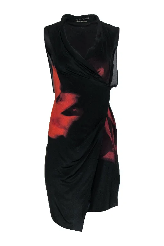 All Saints - Black & Rust Marbled Silk Draped Dress Sz 2 High-low unclassified dresses