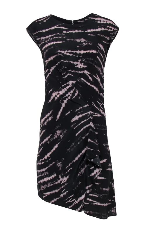 All Saints - Black & Grey Abstract Print Draped Asymmetrical Sheath Dress Sz 2 Printed unclassified dresses