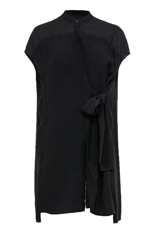 All Saints - Black Silky Button-Front Shift Dress w/ Sash Sz XS Minimalist unclassified dresses