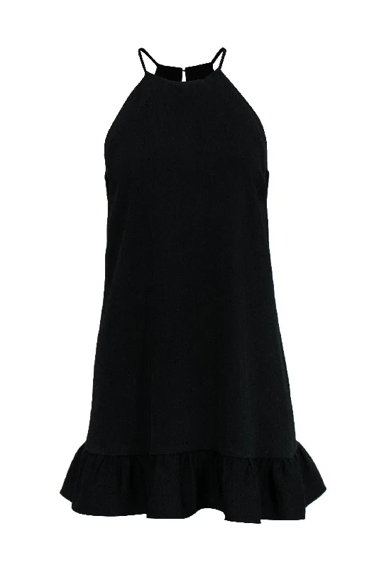 Amanda Uprichard - Black Halter Shift Dress w/ Flounce Hem & Back Keyhole Sz P Halter unclassified dresses