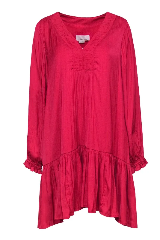 Anthropologie - Hot Pink Pleated Shift Dress w/ Peplum Hem Sz S Sequin unclassified dresses