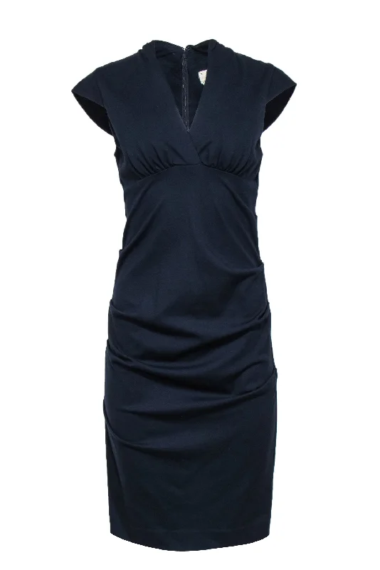 Artelier Nicole Miller - Navy Ruched Side Cap Sleeve Sheath Dress Sz 8 Tiered unclassified dresses