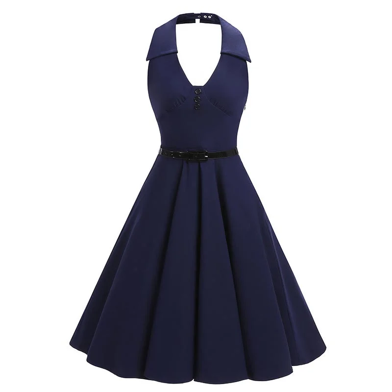 Backless Plunge Halter Vintage Skater Dress #Skater Dress Affordable unclassified dresses