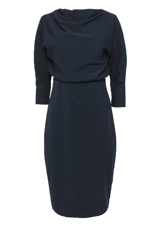 Badgley Mischka - Navy Relaxed Bodice Sheath Dress Sz L Earthy tone unclassified dresses