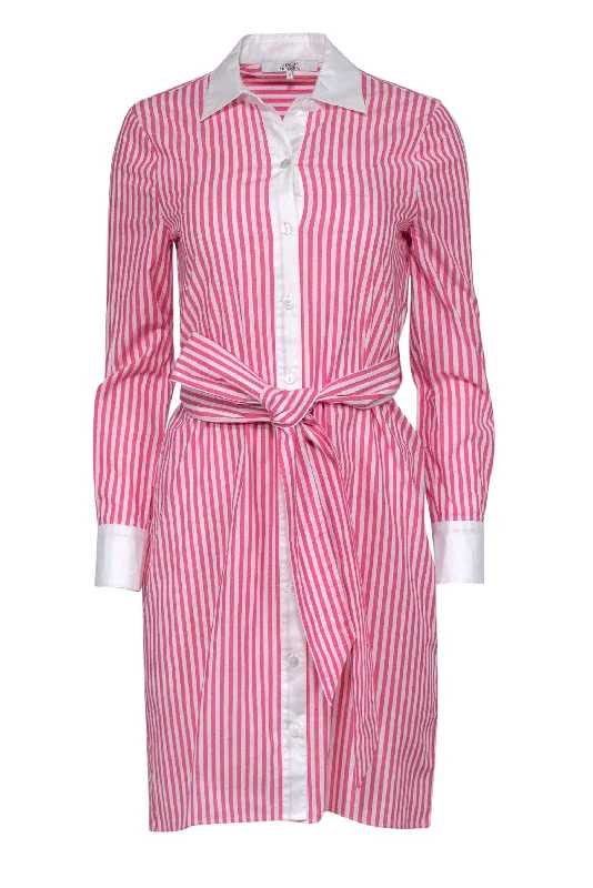 Badgley Mischka - Pink & White Striped Collared Cotton Dress Sz XS Long unclassified dresses