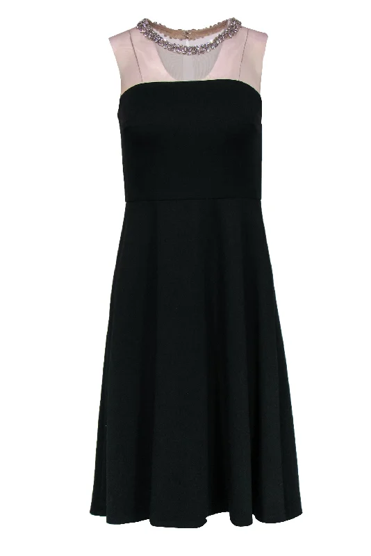 Bailey 44 - Black Fit & Flare Dress w/ Illusion Neckline & Rhinestones Sz S Halter unclassified dresses