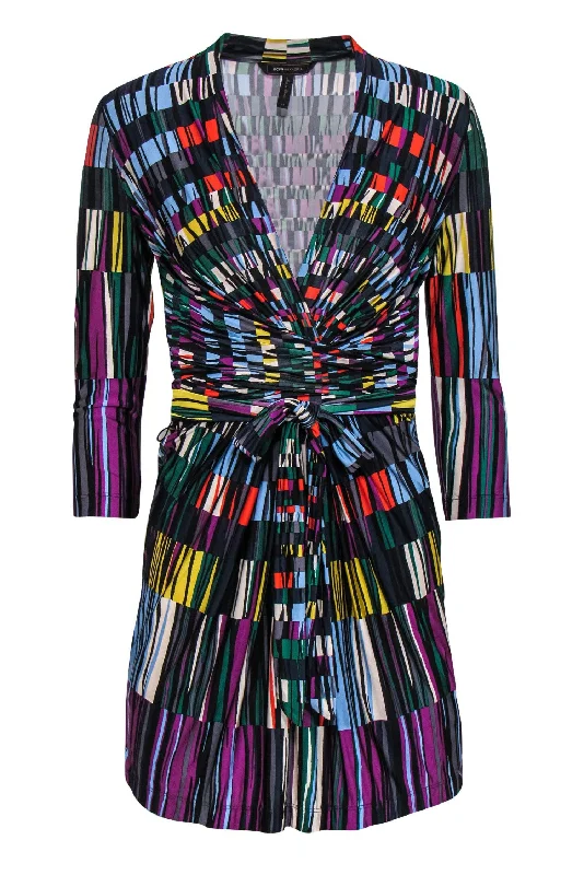 BCBG Max Azria - Multicolored Striped Surplice Wrap Dress Sz XS Y2K unclassified dresses