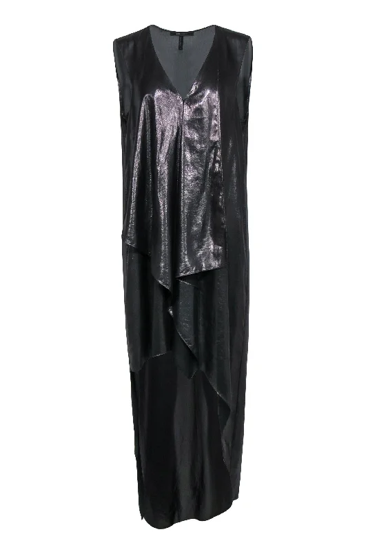 BCBG Max Azria - Gunmetal Metallic Draped Shift Dress Sz L Luxury unclassified dresses