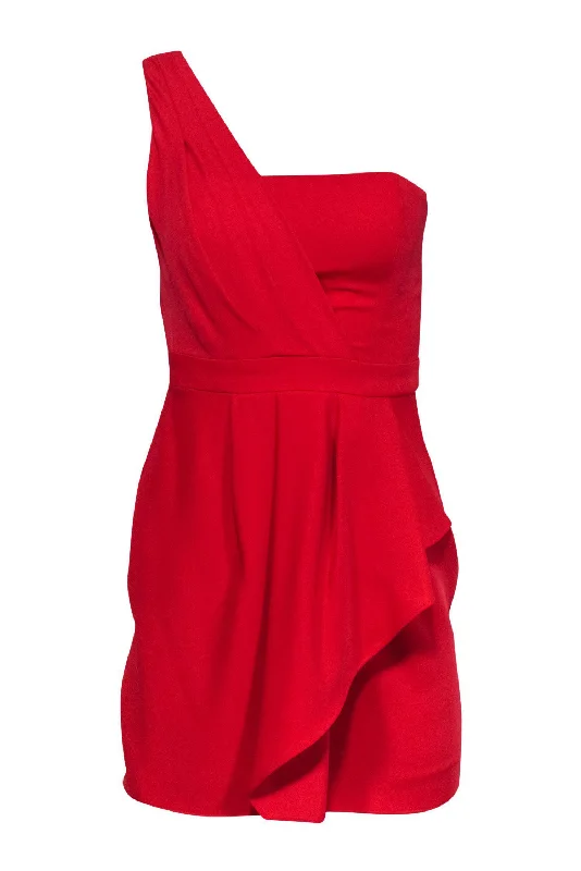 BCBG Max Azria - Red One-Shoulder Draped Sheath Dress Sz 2 Corset unclassified dresses