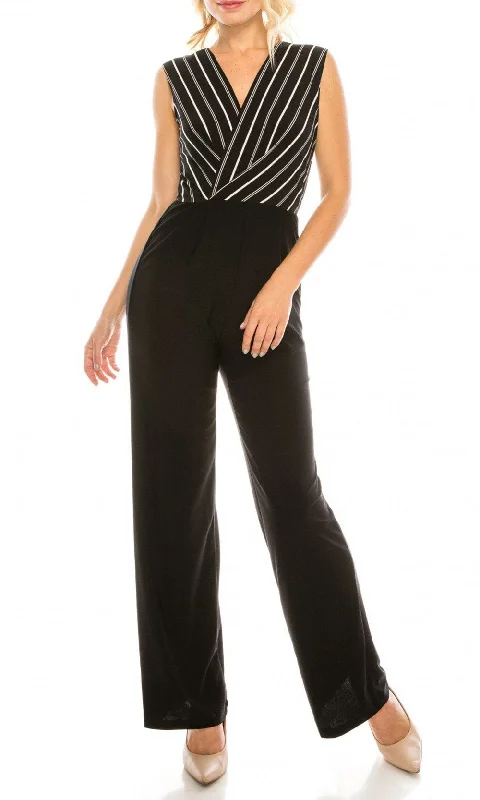 New Yorker's Apparel - 700888SC Striped Surplice V-Neck Jumpsuit Dark color unclassified dresses