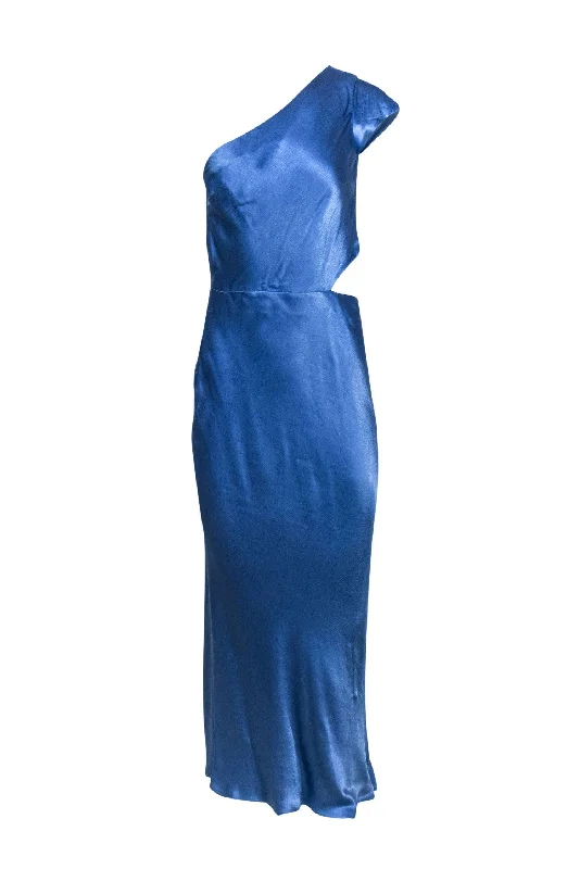 Bec & Bridge - Cornflower Blue Satin One-Shoulder "Delphine" Gown w/ Cutout Sz 6 Polka dot unclassified dresses