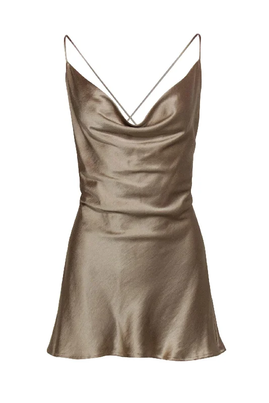 Bec & Bridge - Champagne Sleeveless Slip Dress w/ Crisscross Back Sz 6 Embroidered unclassified dresses