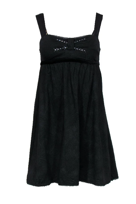 Betsey Johnson - Black Empire Waist Dress w/ Velvet Trim & Beading Sz S Vacation unclassified dresses