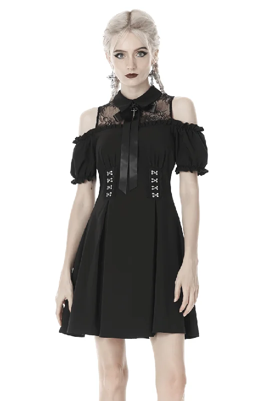 Black Gothic Lolita Bow Collar Dress with Off-Shoulders Spring unclassified dresses