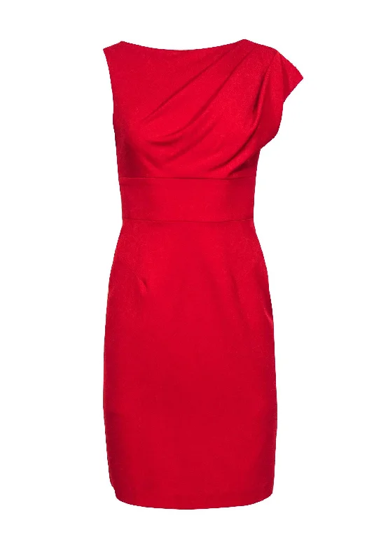 Black Halo - Red Gathered Shoulder Sheath Dress Sz 4 Y2K unclassified dresses