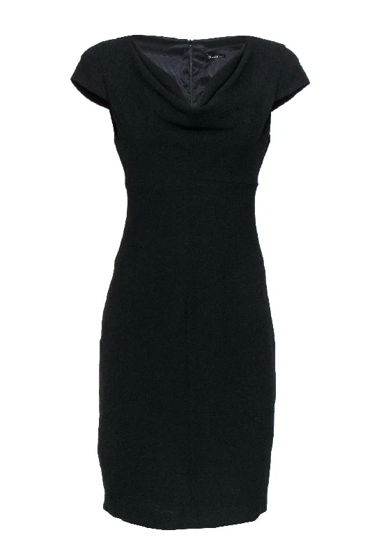 Black Halo - Black Textured Cowl Neck Sheath Dress Sz 8 Neutral tone unclassified dresses