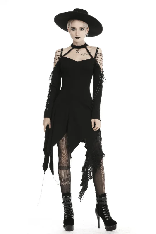 Black Off-Shoulder Ripped Witchy Punk Gothic Dress with Choker Minimalist unclassified dresses