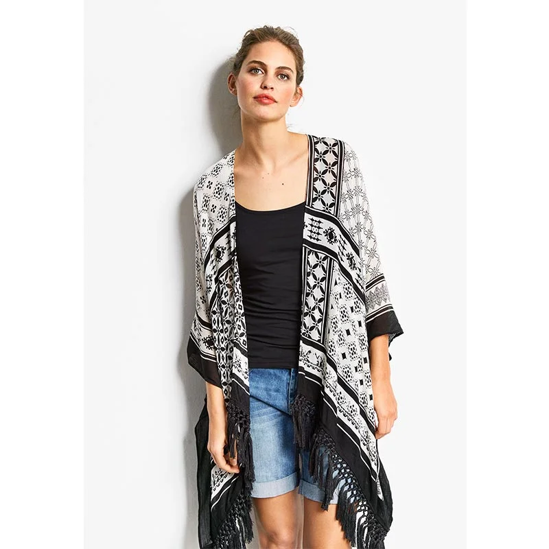 Black Tassel Chiffon Beach Cardigan #Beach Dress #White #Black Boho unclassified dresses