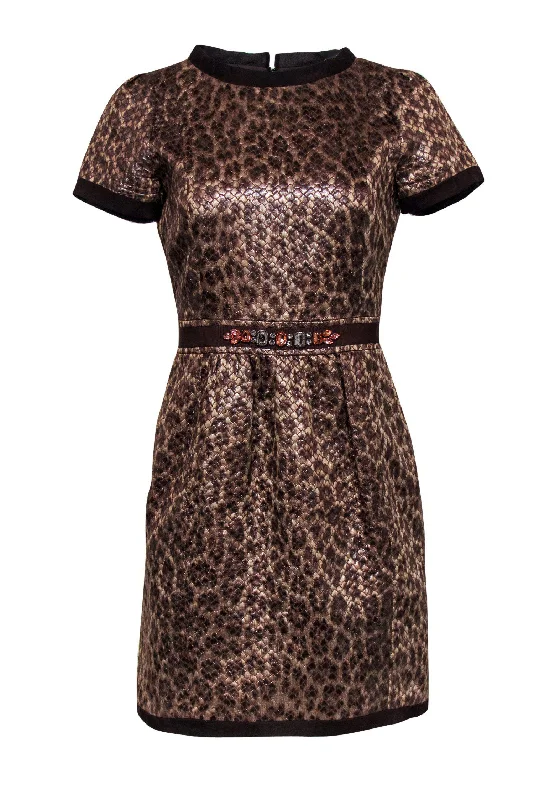 Blugirl by Blumarine - Metallic Brown Snakeskin Quilted Dress w/ Jeweled Waist Sz 10 Elegant evening unclassified dresses