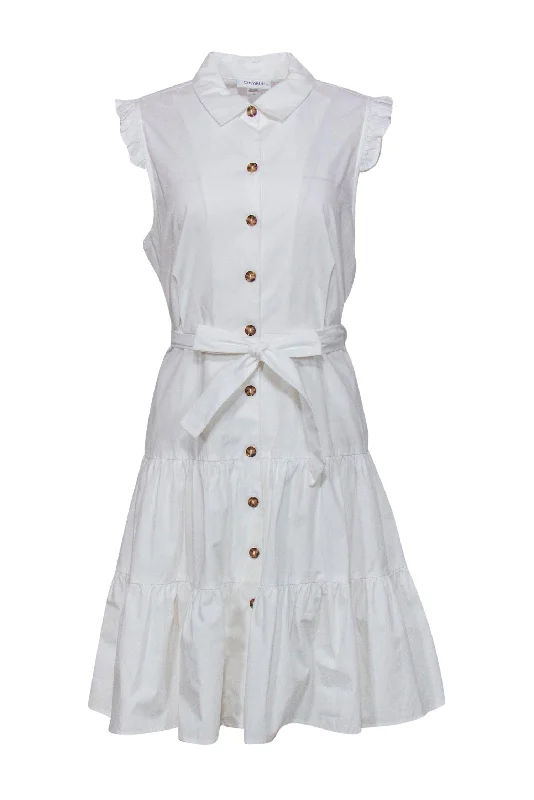 Calvin Klein - White Sleeveless Button-Up Tiered A-Line Dress Sz 12 Cocktail unclassified dresses