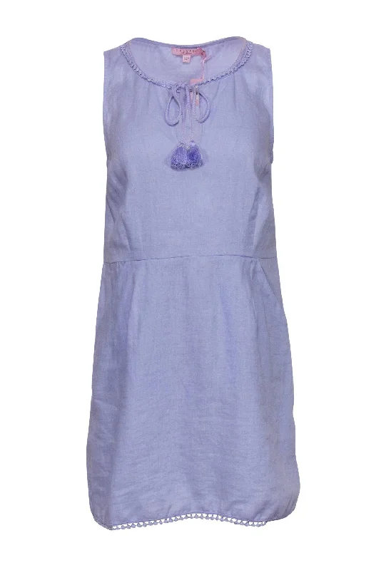 Calypso - Lilac Sleeveless Linen Sheath Dress w/ Embroidered Trim Sz S Cocktail unclassified dresses