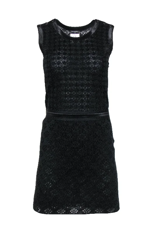 Chanel - Black Silk Patterned Knit Dress w/ Satin Trim Sz 4 Women's unclassified dresses