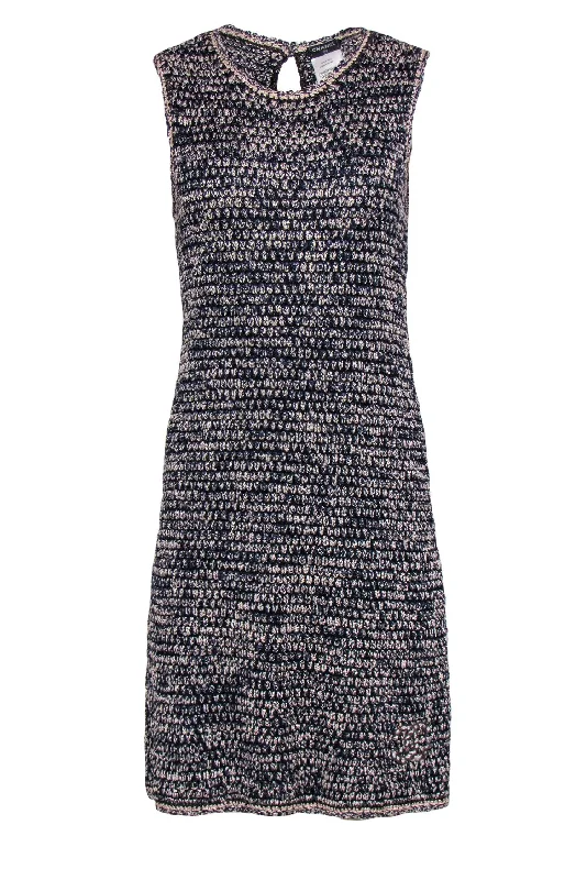 Chanel - Pink & Blue Knit Marbled Tweed Sheath Dress Sz 10 Party unclassified dresses