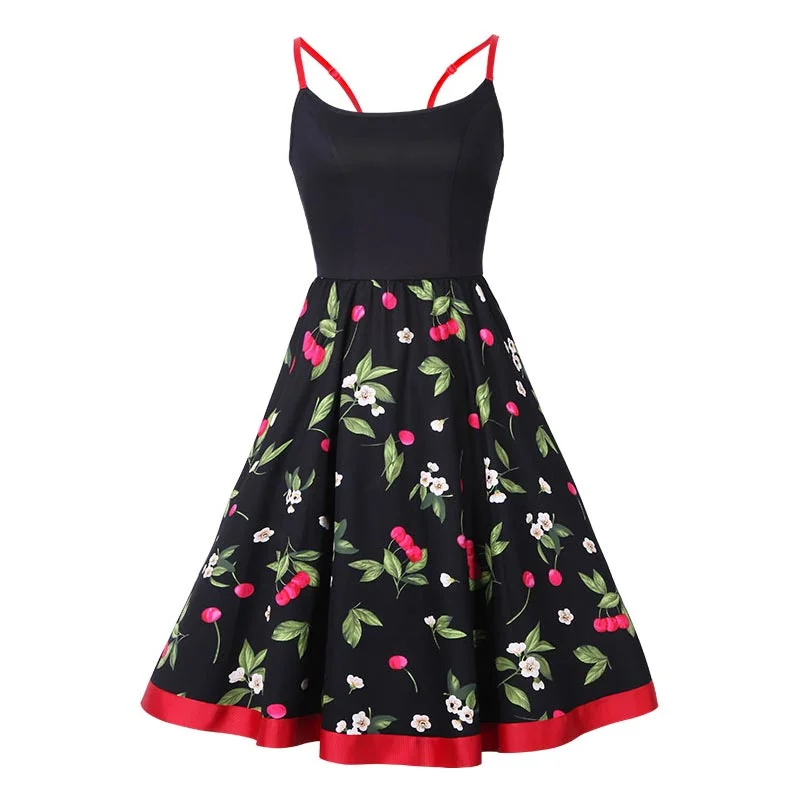 Cherry Print Slip Fit and Flare Dress #Black Printed unclassified dresses