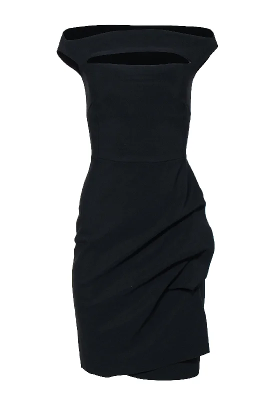 Chiara Boni - Black Cowl Neck Cutout Sheath Dress w/ Ruching Sz 4 Denim unclassified dresses