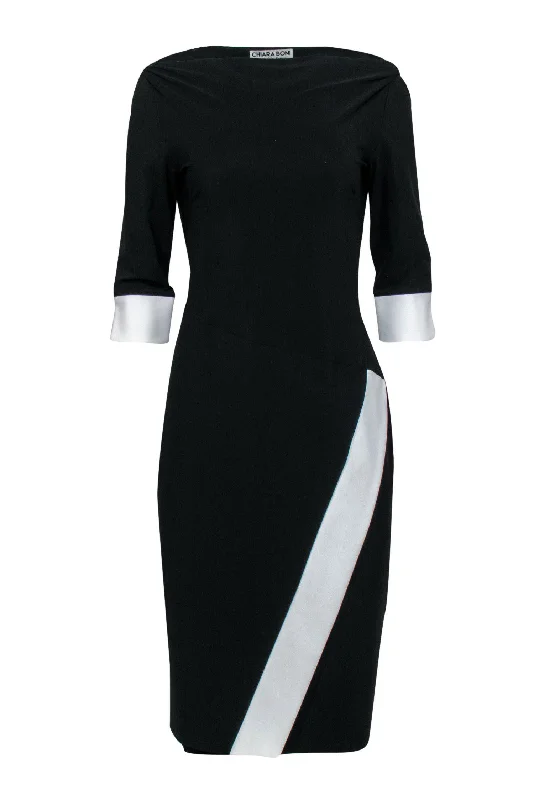 Chiara Boni - Black Boat Neck Sheath Dress w/ White Trim Sz 10 Fall unclassified dresses