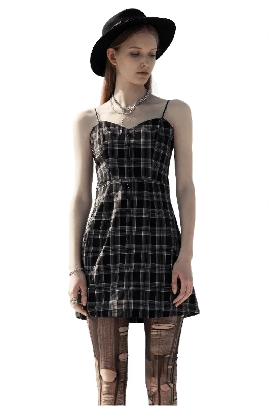 Chic Plaid Button-Front Dress with Thin Straps Party unclassified dresses